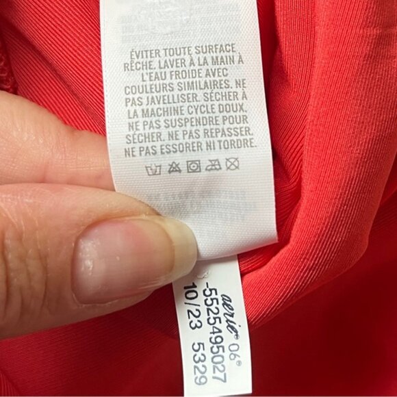 Aerie Crinkle Birthday Scoop Cheekiest One Piece Swimsuit Resort Red - Picture 7 of 8